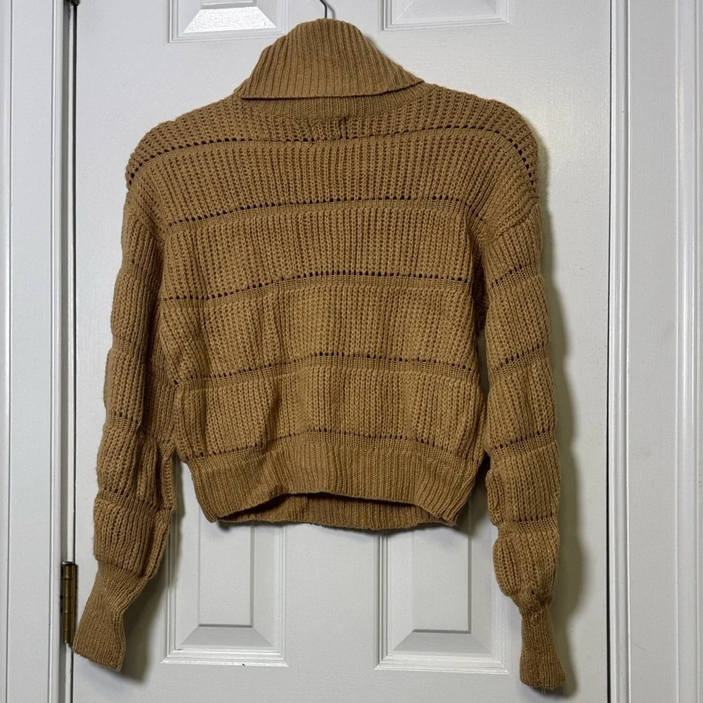 FCT With Love Camel Ribbed Knit Cropped Turtleneck Sweater Size Small - Picture 7 of 7